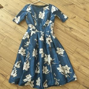 Eshakti Floral Print Dupioni Dress